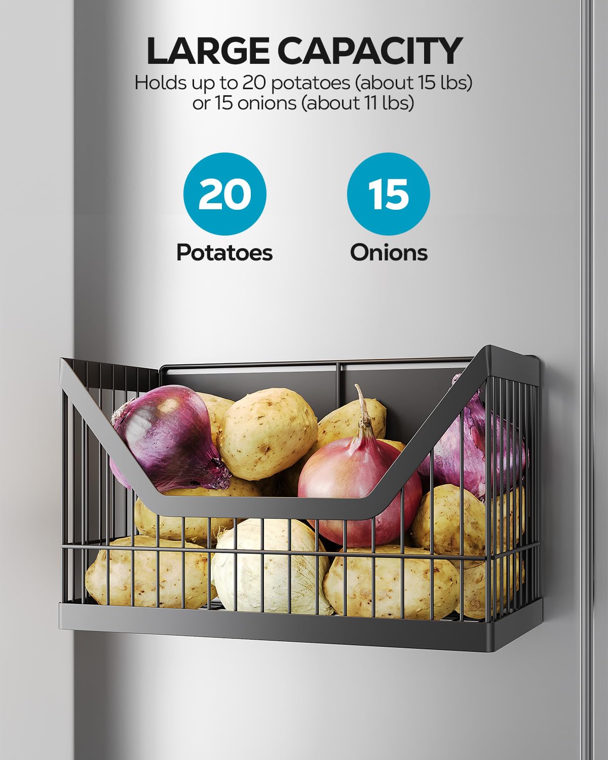 Nieifi Magnetic Shelf for Fridge 4 Pack, Onion Potato Storage, Magnetic Fridge Organizer- Fruit & Vegetable Storage Basket with Utensils Racks, Paper Towel Holder for Kitchen, Laundry Room