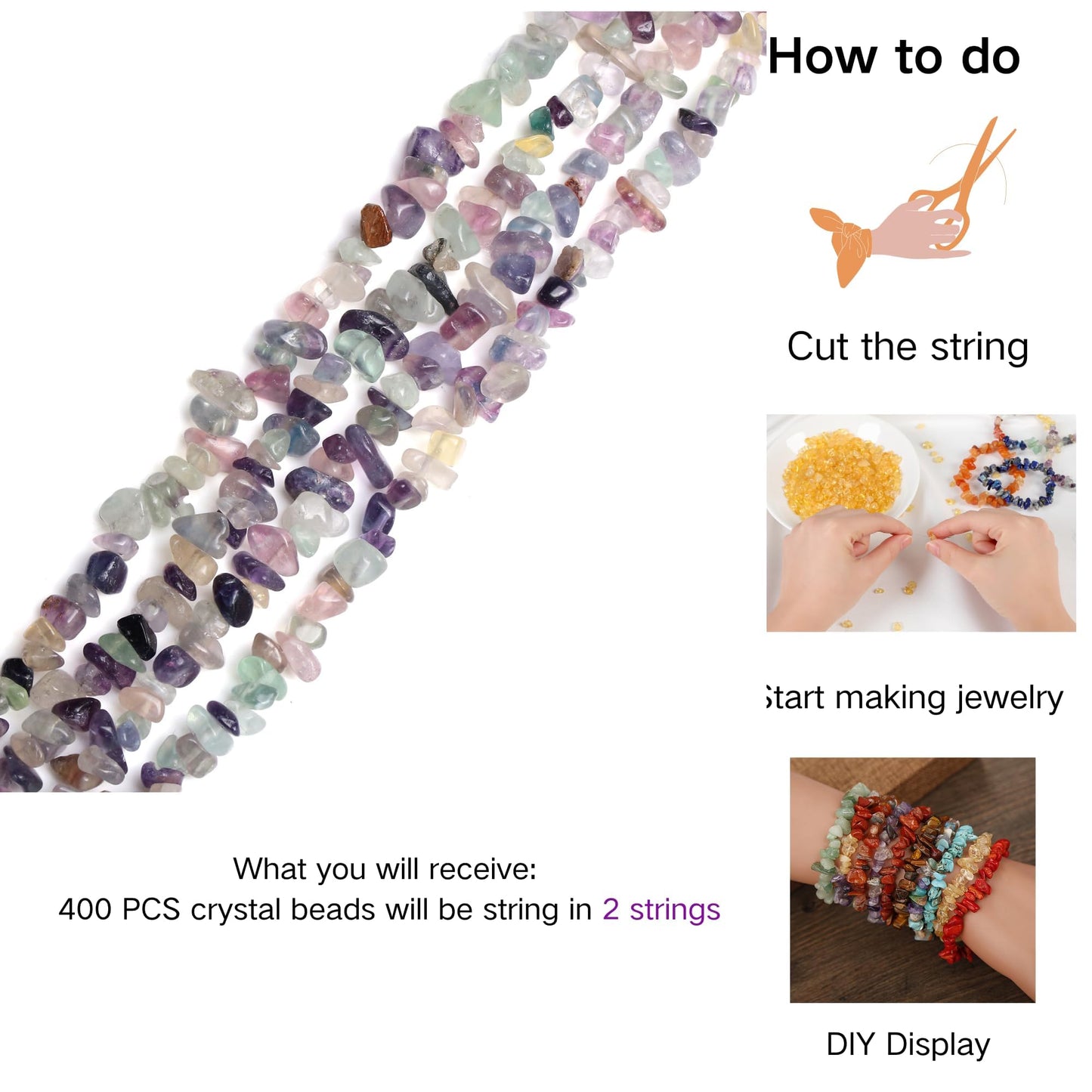 XIANNVXI Fluorite Beads, Natural Chip Stone Beads 400Pcs Crystal Beads 5-8mm Irregular Loose Rocks for DIY Jewelry Making