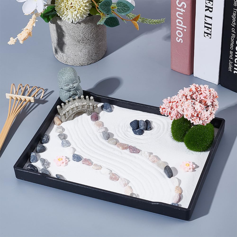 WEBEEDY Mini Zen Garden Kit Japanese Style Sand Tray Kit Sand Garden for Desktop with Tray,Desk Sandbox Miniature Ornaments Kit for Home Office Desk Beautiful Decor Relaxation Meditation