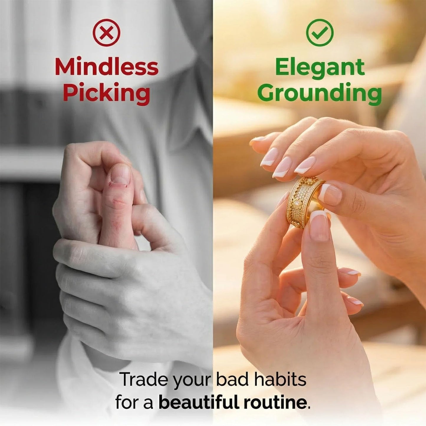 Xarewx Mindfulness Rings for Women, Fidget Ring, Adjustable Anti-Anxiety Fidget Rings, Menopause and Stress Ring, Calm & Everyday Wear (3pcs, 6)