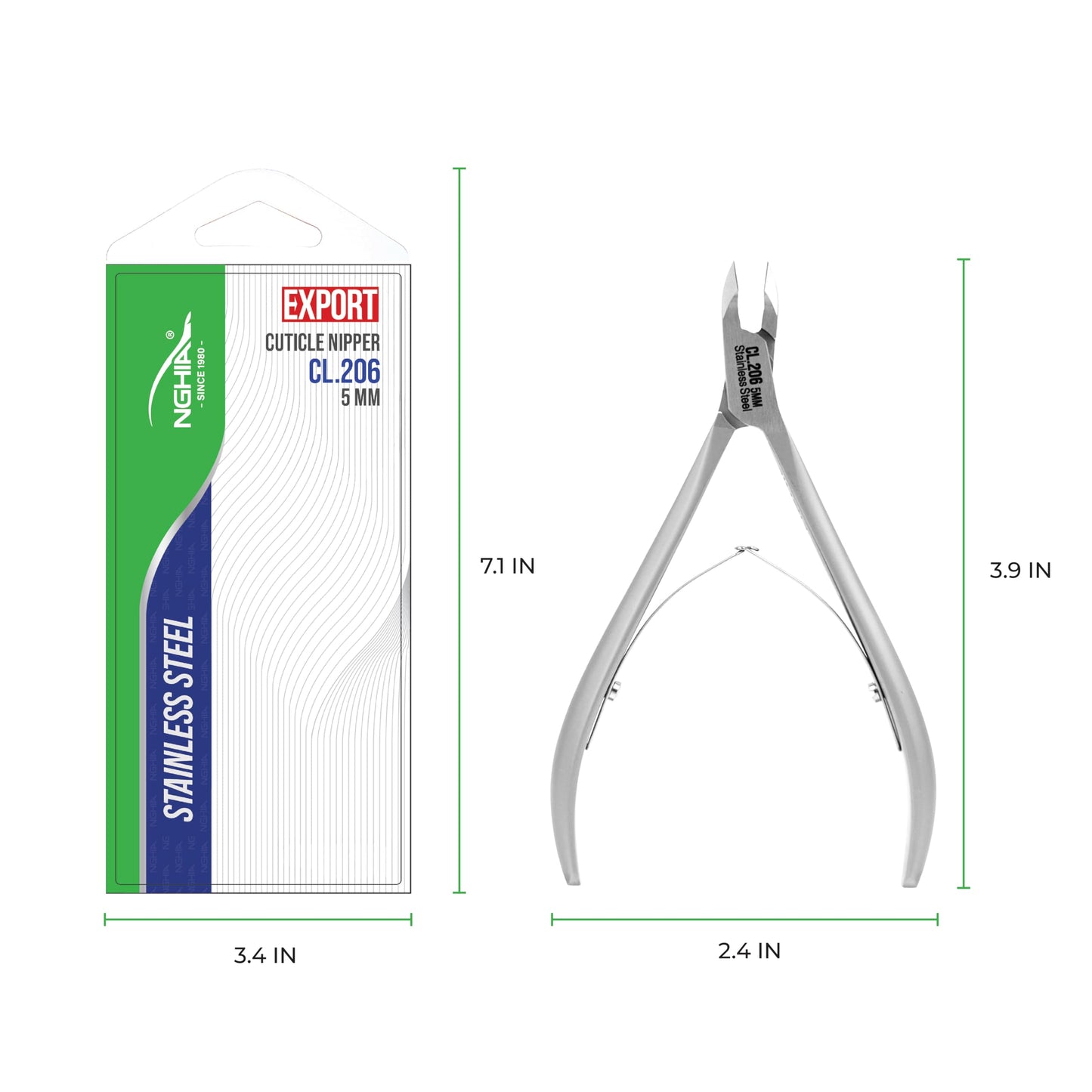 NGHIA Professional Cuticle Nipper CL-206 | Stainless Steel (5MM) | Salon Quality & Surgical Grade | Precision Cuticle Trimmer