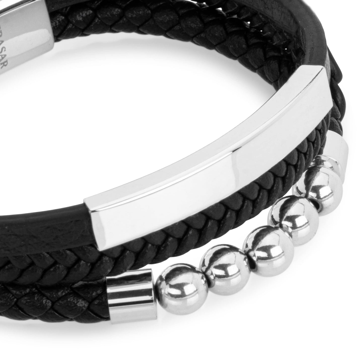 SERASAR Mens Silver Bracelets 23cm Bracelet Men Gift Box Genuine Leather Cowhide Braided Magnetic Clasp Multi Layer Wrap Rope Man Mans Male Band Jewelry Magnet Accessories