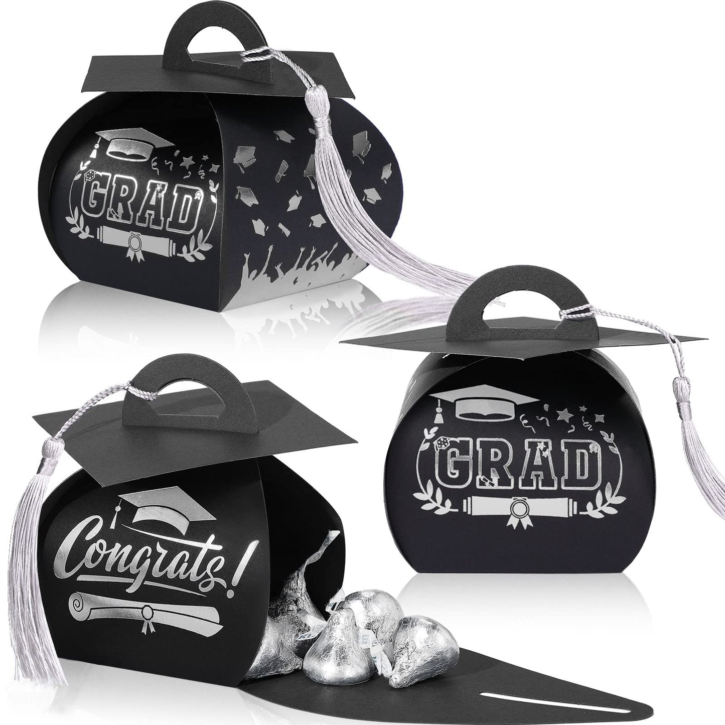 TaoBary 30 Pcs Graduation Cap Gift Boxes Graduation Decorations Class of 2026 Candy Box with Tassel for 2026 Grad Party Favors Supplies(Silver)