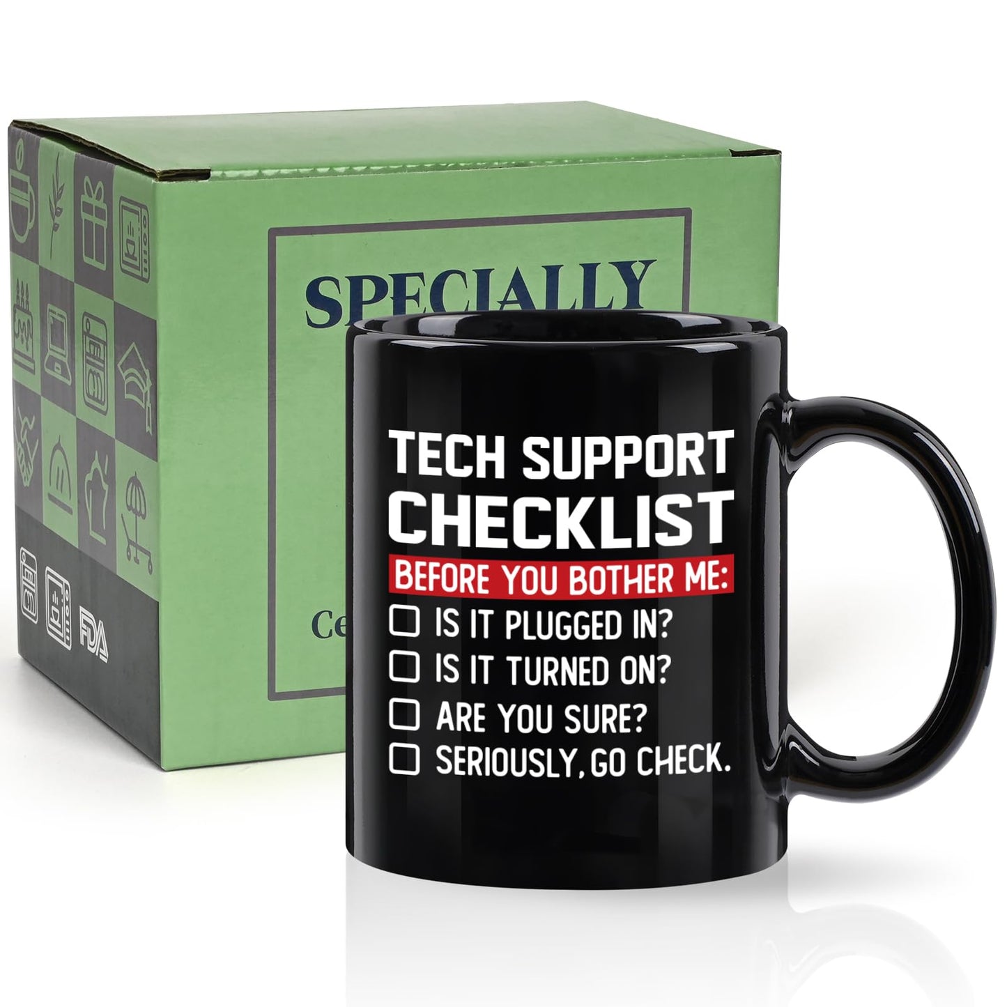 YHRJWN Tech Support Gifts Checklist Mug, Christmas Gifts for IT Tech Guys, Technicians, Programmers, Funny Gift for IT Lovers, Engineers - Computer Geek Novelty Cup Coffee Mug 11 Oz