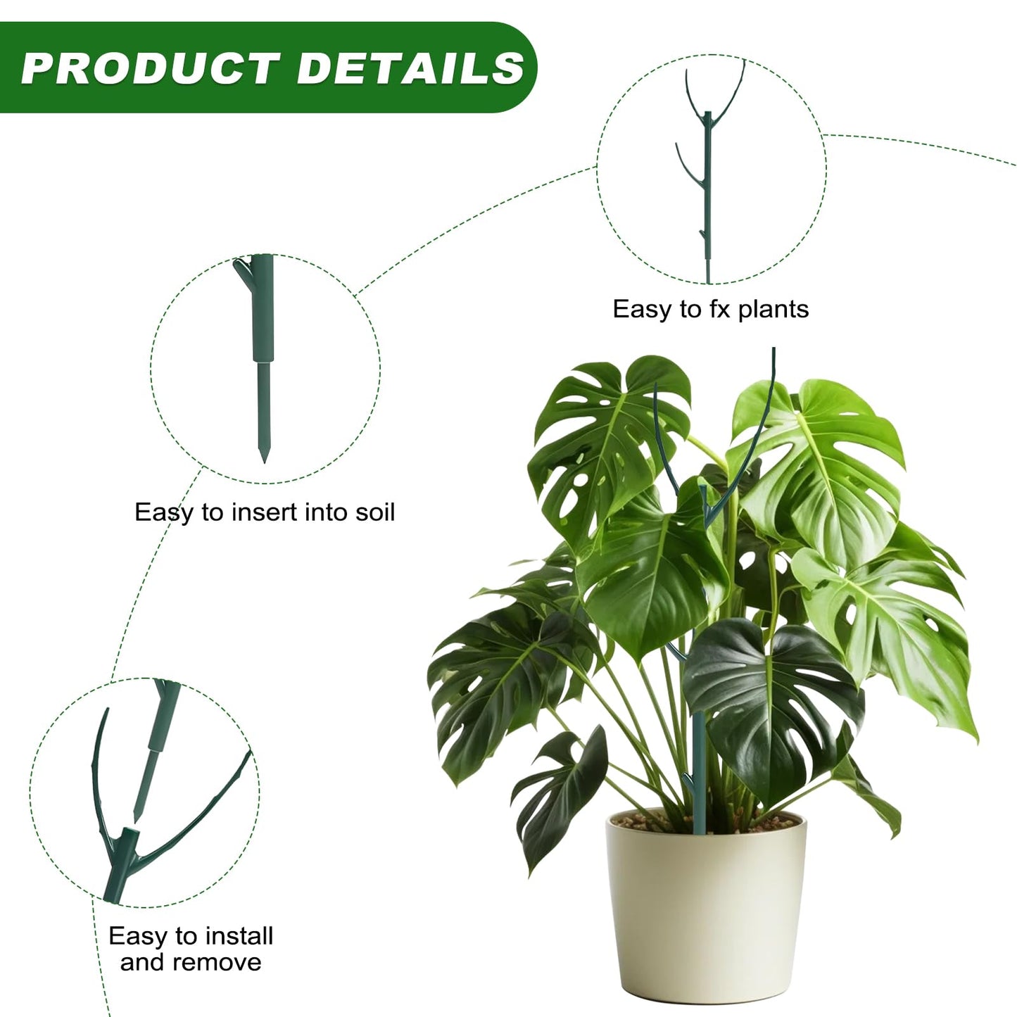 10pack Adjustable Plant Support Pole Stackable Indoor/Outdoor Support Pole with Clamps, Suitable for Supporting Monstera and Climbing Plants, Garden Accessories, Perfect Replacement for Plant Stakes