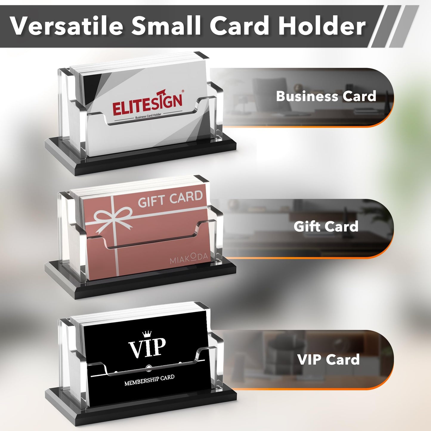 EliteSign 2 Pack Business Card Holder - Business Card Organizer with Black Base, Acrylic Name Cards Holder for Office, Reception, Vendor Booth and Trade Shows, Basic Office Supplies for Desk