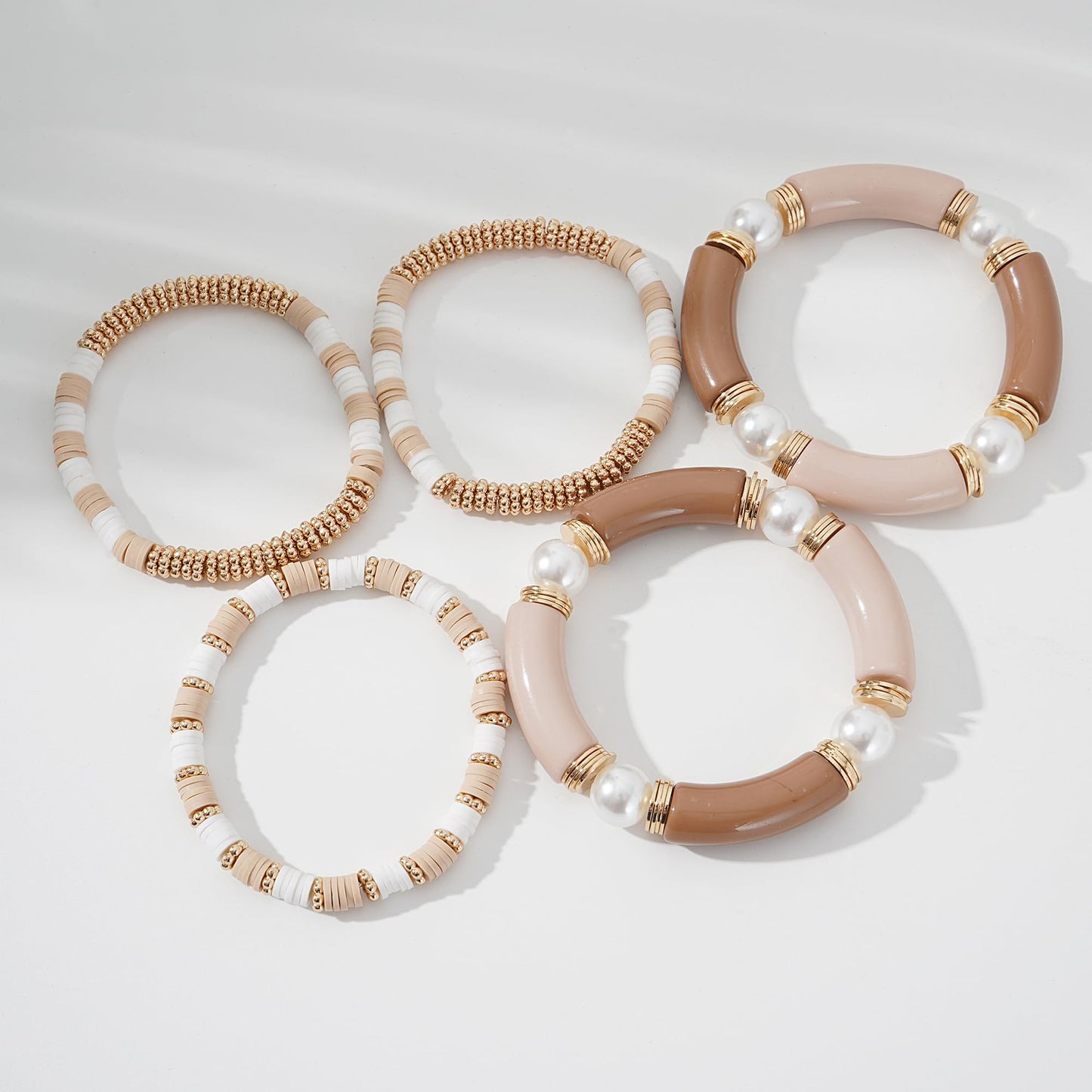 GOOJIDS Simple Beaded Gold Plated Bangles Bracelet Chunky Bamboo Tube Curved Stacking Clear Acrylic Colorful Beads Stretchable Gold Plated Bracelets Set For Women