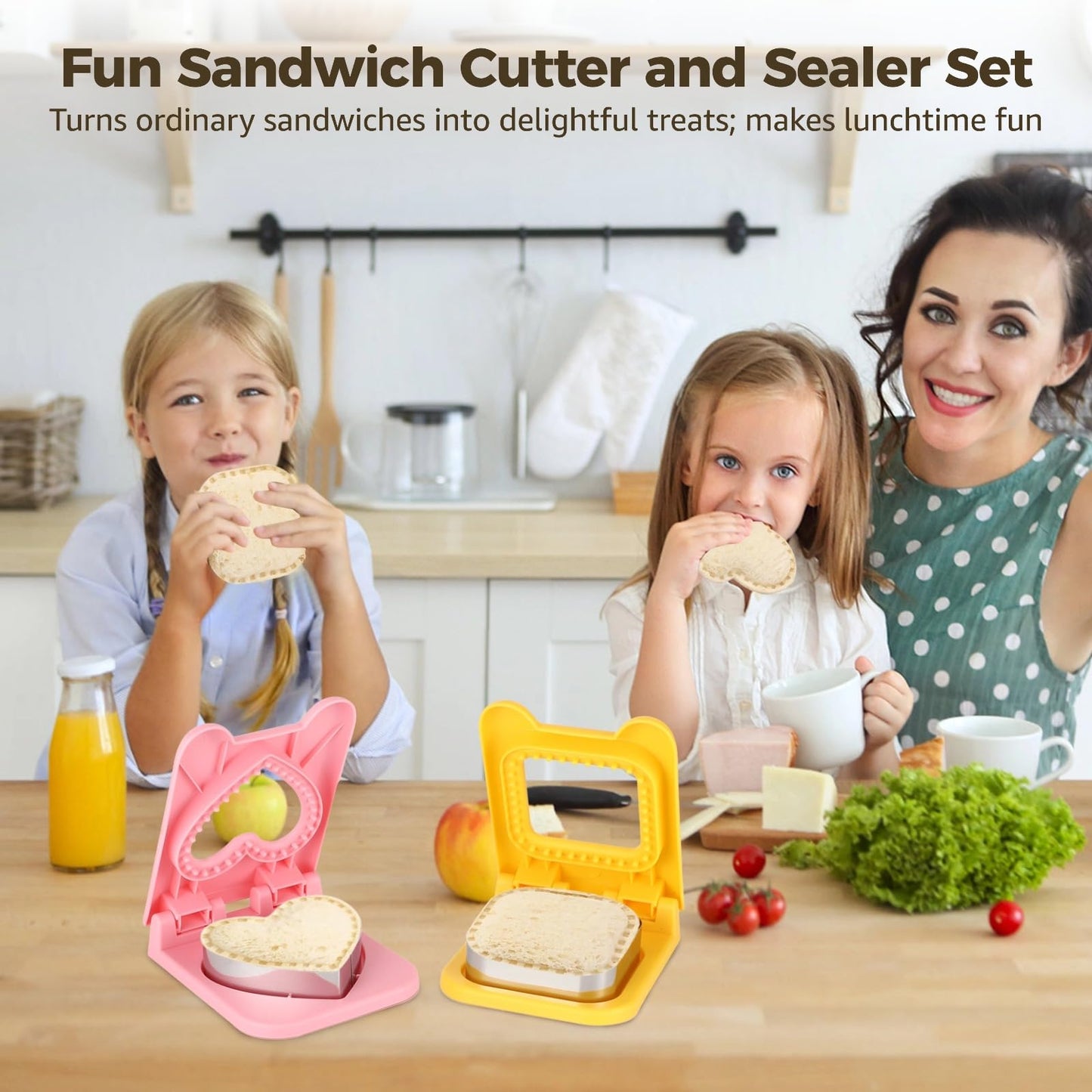 3 PCS Sandwich Cutter and Sealer Set, Stainless Steel Sandwich Mold for Youngster Lunch, Crustless Bread and Cookie Cutter Shapes, Square, Car, and Heart Design for Bento Box, Picnic