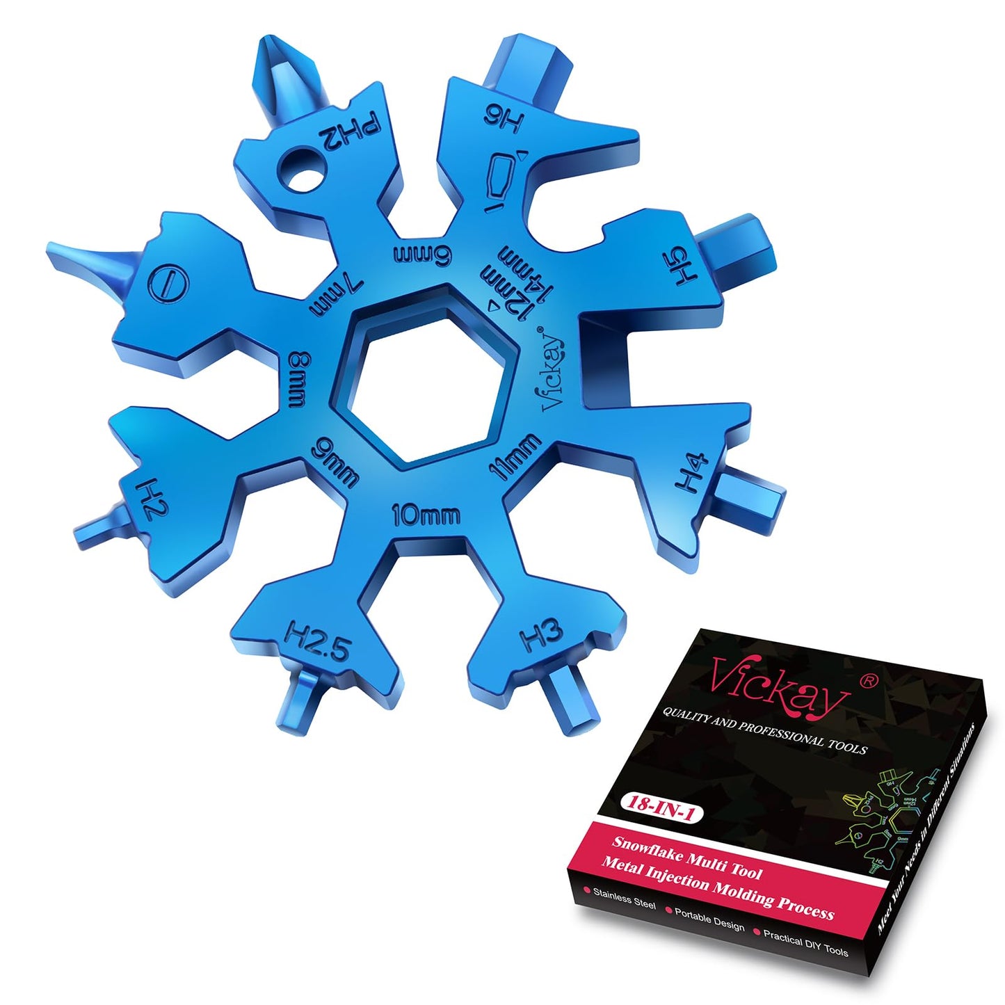 Vickay 18 in 1 Snowflake Multi Tool, Phillips Flat Screwdriver Kit/Wrench/Bottle Opener, EDC Camping Gear, Gifts for Men (Blue)