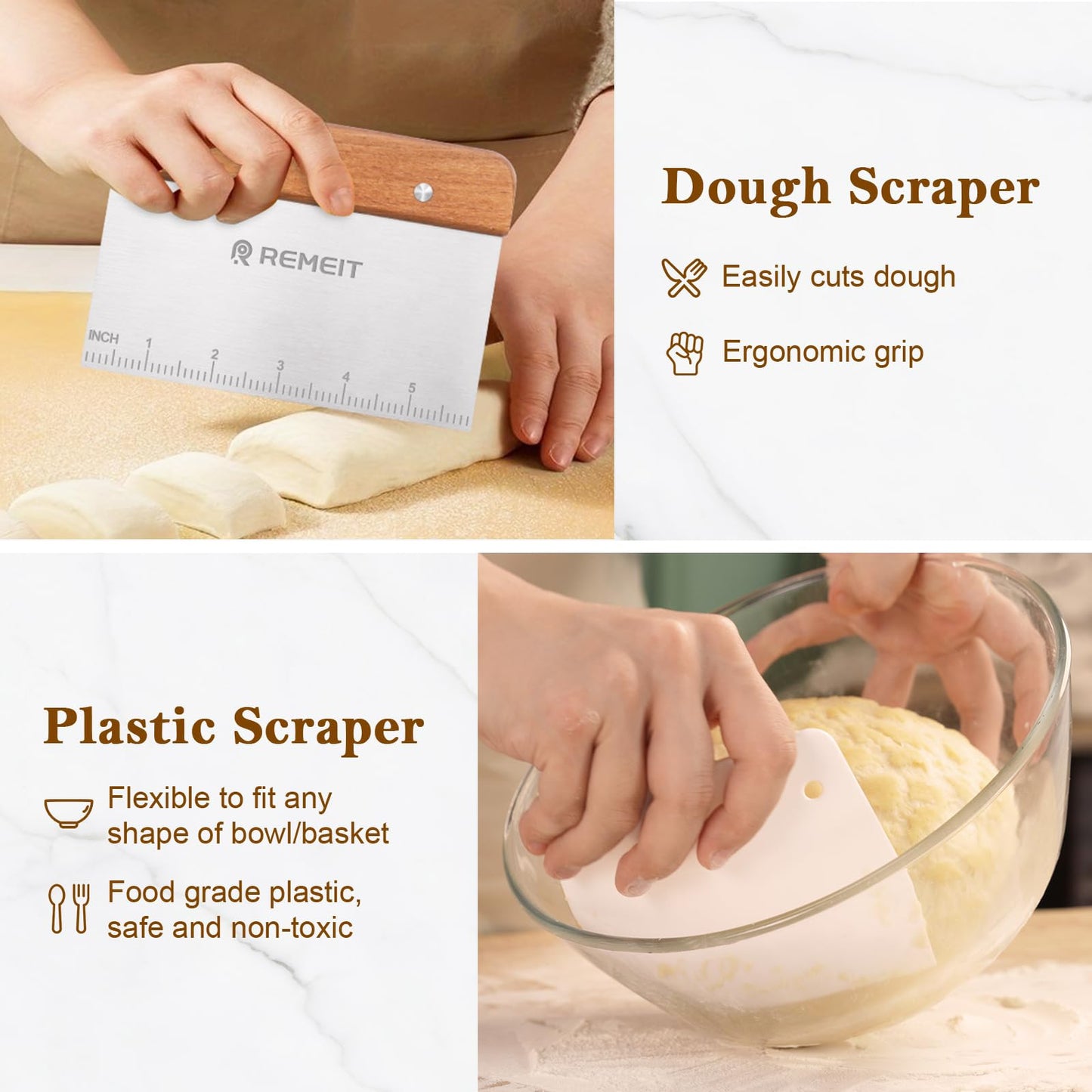 REMEIT Banneton Bread Proofing Basket Sourdough Bread Baking Supplies, Sourdough Starter Kit with 9" Round and 10" Oval Baskets, Sling, Bread Lame, Proofing Cover, Scraper, Dough Whisk