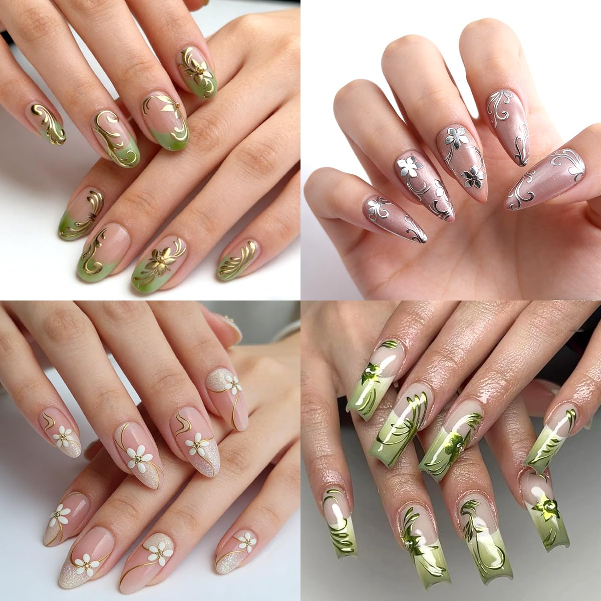 8 Sheets Spring Floral Nail Art Stickers Flower Nail Stickers with Hot Stamping Design 3D Self-Adhesive Flowers Grass Branches Nail Decals for Women Spring Summer DIY Manicure Supplies