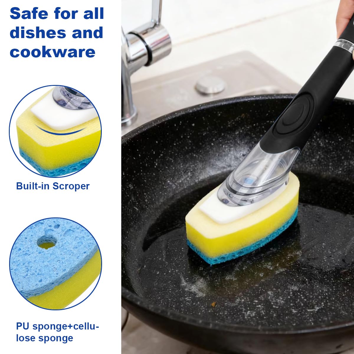 CELOX Dish Sponge with Handle for Pot Pan Sink Cleaning, Soap Dispensing Dish Sponge
