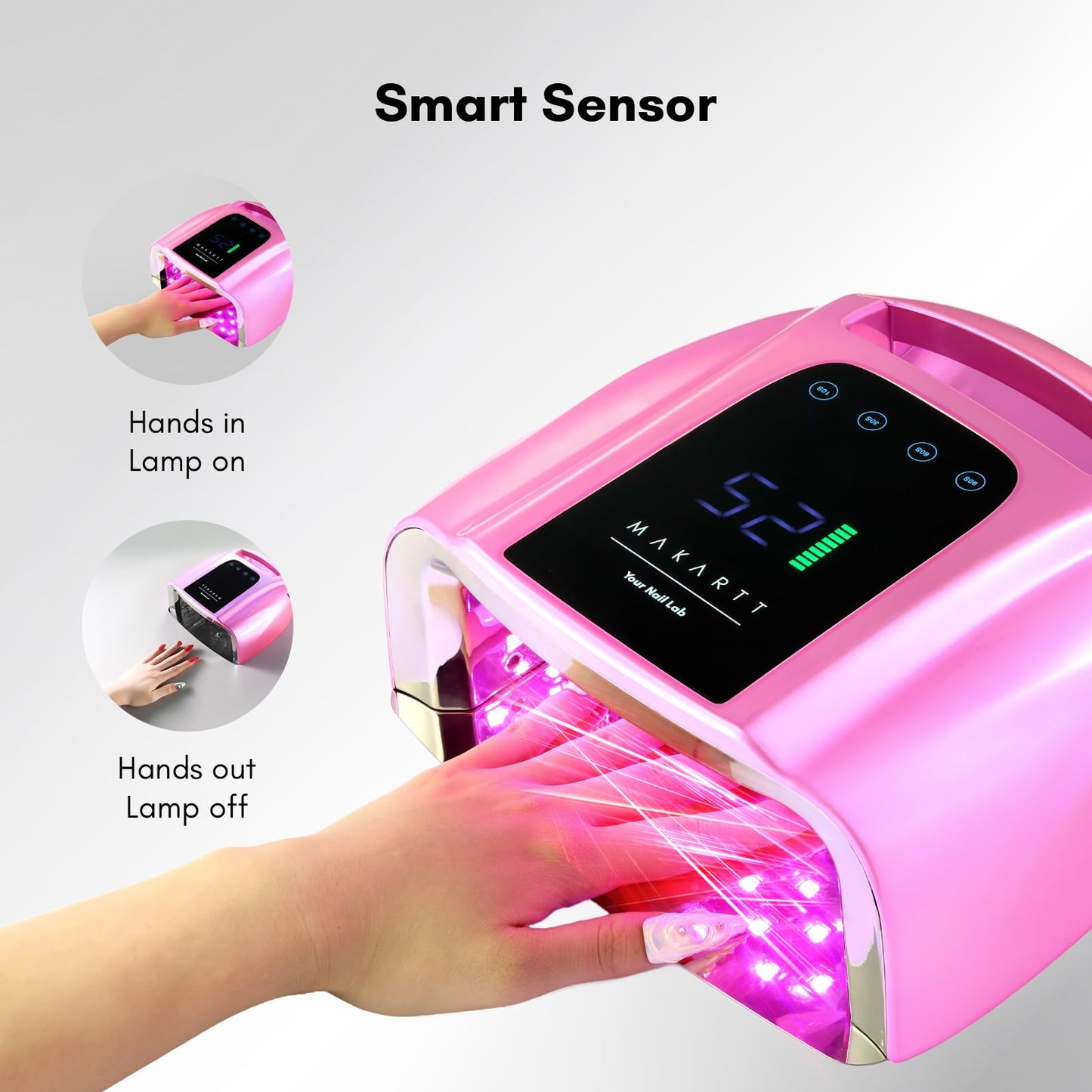 Makartt UV LED Nail Lamp – Fast Curing UV Light with Handle Nail Dryer with 42 Beads 4 Timers Cordless Rechargeable Design LCD Touchscreen & Smart Sensor(Gradient Pink)