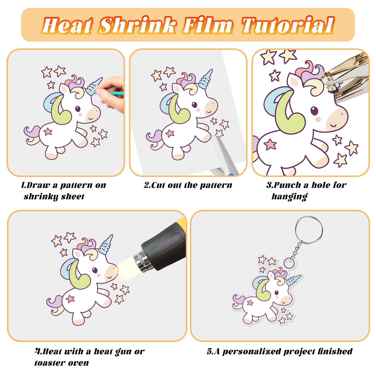 Gushu 235 Pcs Shrinky Plastic Sheets Keychain Kit, 40 Pcs Shrink Paper Sheets, Hole Punch, Pencils, Keychains, Accessories for DIY Crafts, Creative Handprint Art for Teens & Adults