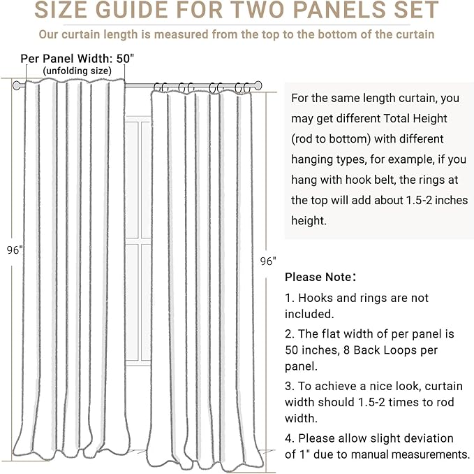 100% Blackout Shield Linen Blackout Curtains for Bedroom 96 Inches Long, Back Tab/Rod Pocket Living Room Drapes, Thermal Insulated Blackout Curtains 2 Panels Set, 50" W x 96" L, Oatmeal