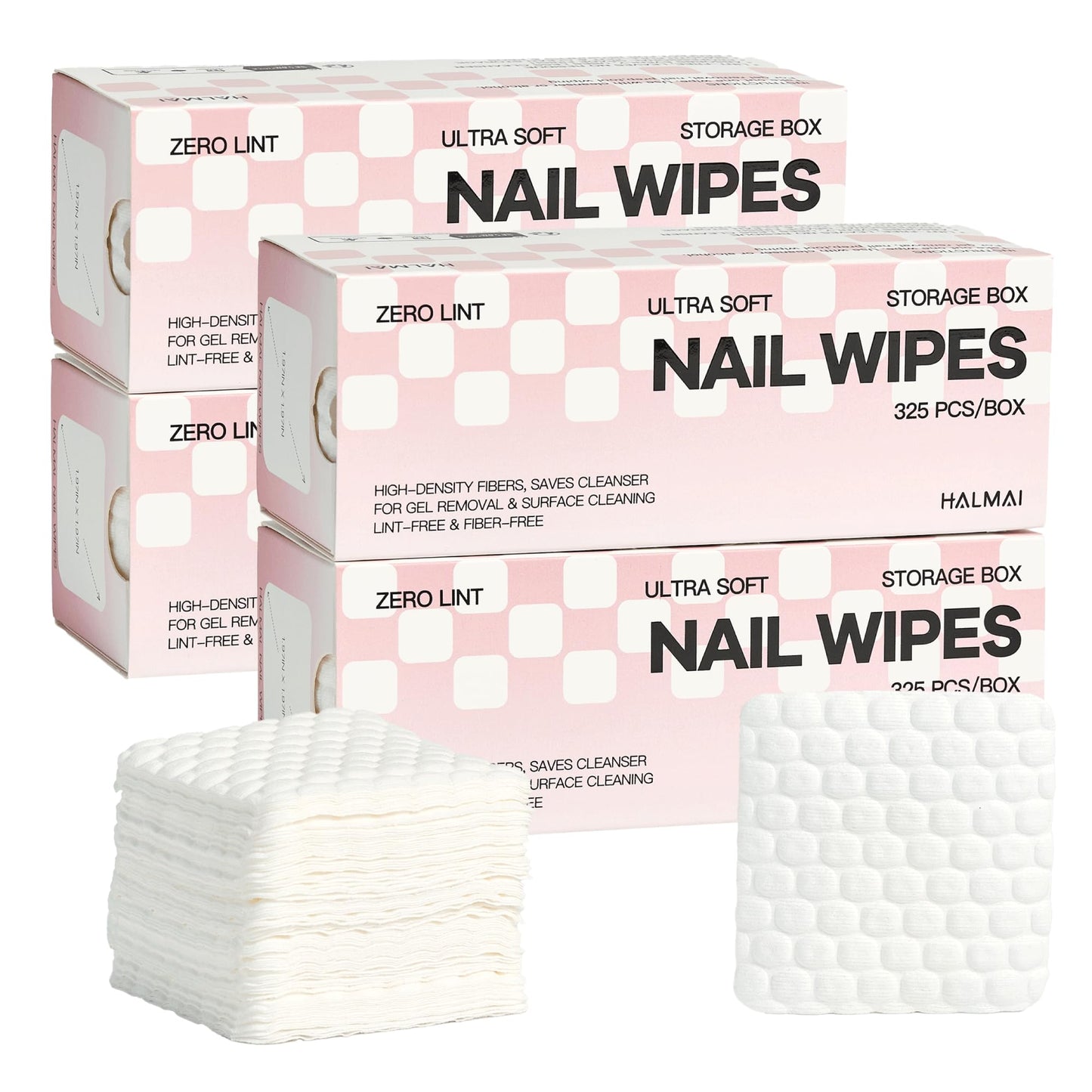 HALMAI 1300 PCS Lint-Free Nail Wipes, Acetone-Free, Compatible with Acetone Nail Polish Remover Pads with Water-Lock, High Absorbency, For Gel & Acrylic Nail Removal, Includes Storage Box