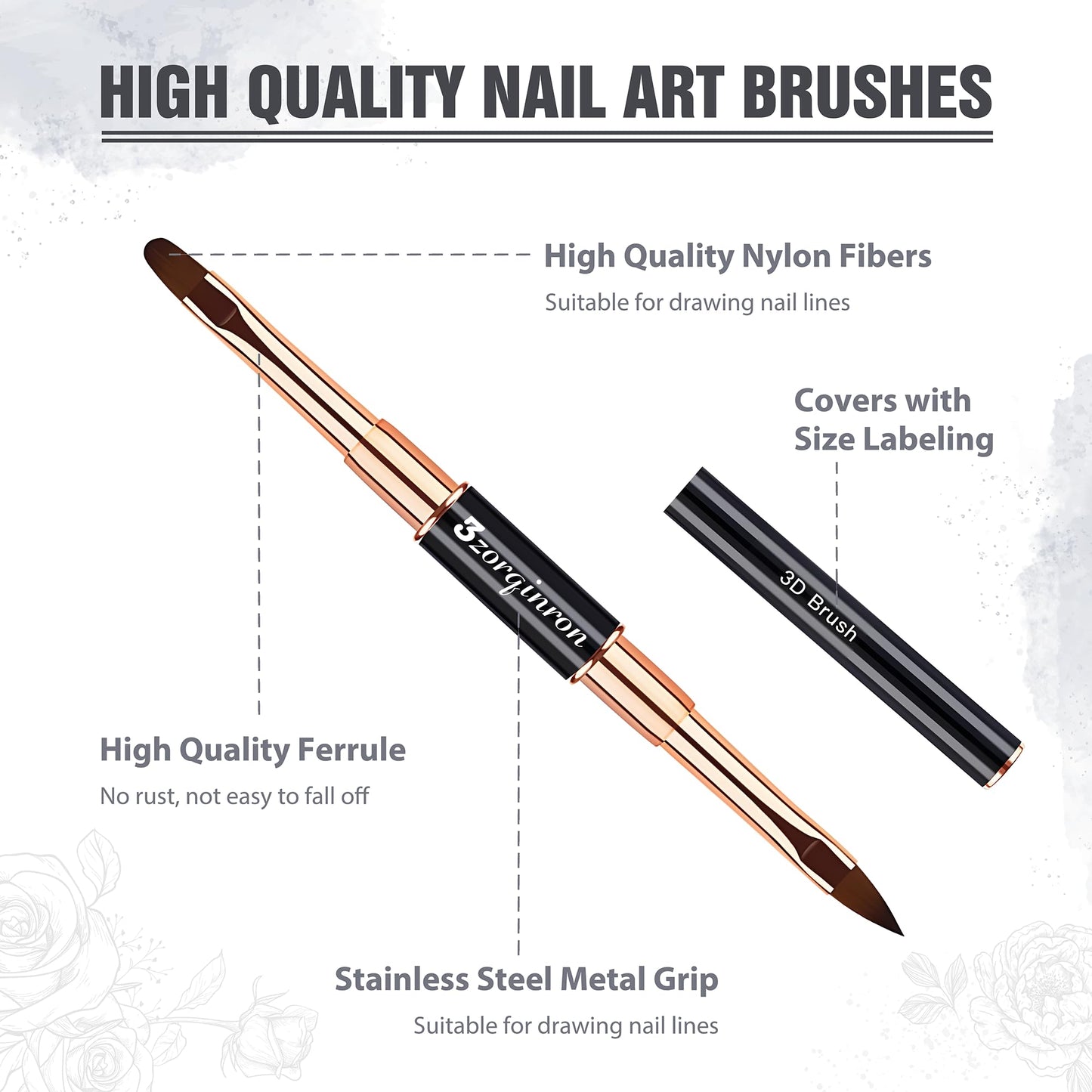 Nail Art Brushes Set, Professional 5Pcs Double-Ended Nail Brush Kit for Details, Long Lines, Ombre & 3D Design-Perfect for DIY Manicures & Salons (Black)