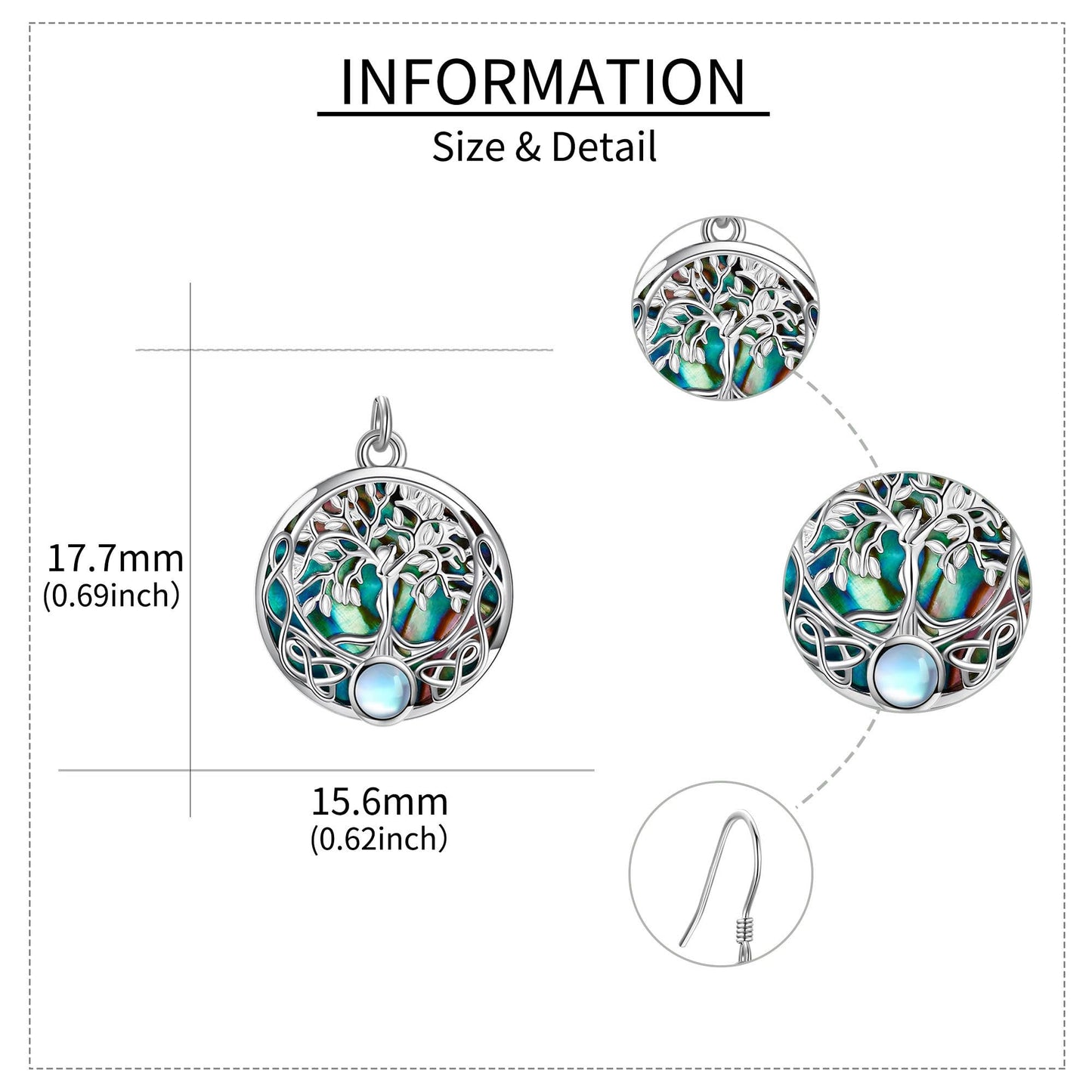 ONEFINITY 925 Sterling Silver Celtic Tree of Life Dangle Drop Earrings Abalone Shell Tree of Life Jewelry for Women