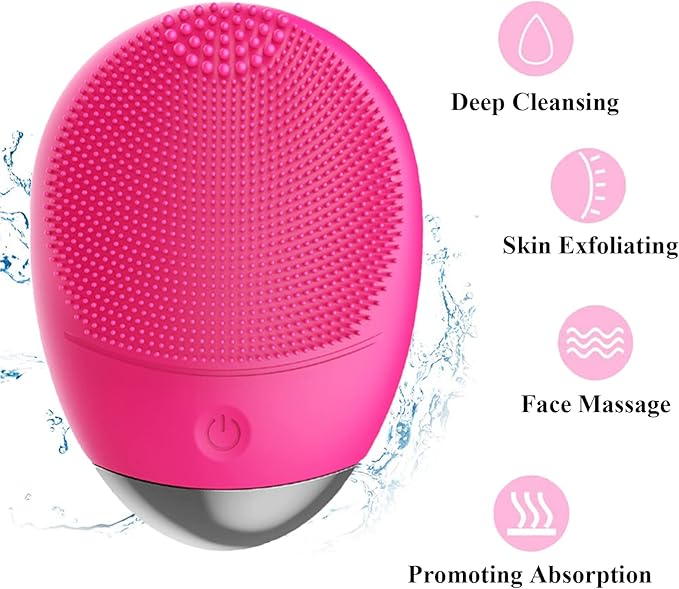 Facial Cleansing Brush, 3-in-1 Electric Soft Silicone Waterproof Face Scrubber, USB Rechargeable IPX7 Waterproof Sonic Vibrating Face Brush for Deep Cleansing, Gentle Exfoliating and Massaging