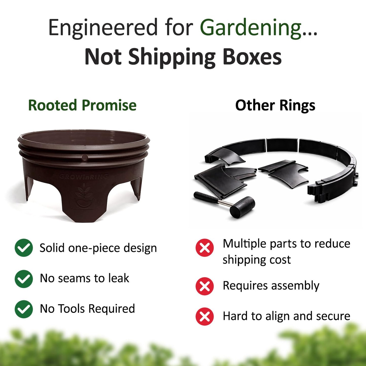 7 inch Solid Planting Grow Rings | 6 Pack Earth Brown | One-Piece Design for Deep Root Watering Veggies, Herbs & Flowers | Mulch & Soil Barrier | Deter Slugs and Cutworms | Heavy Duty | Made in USA