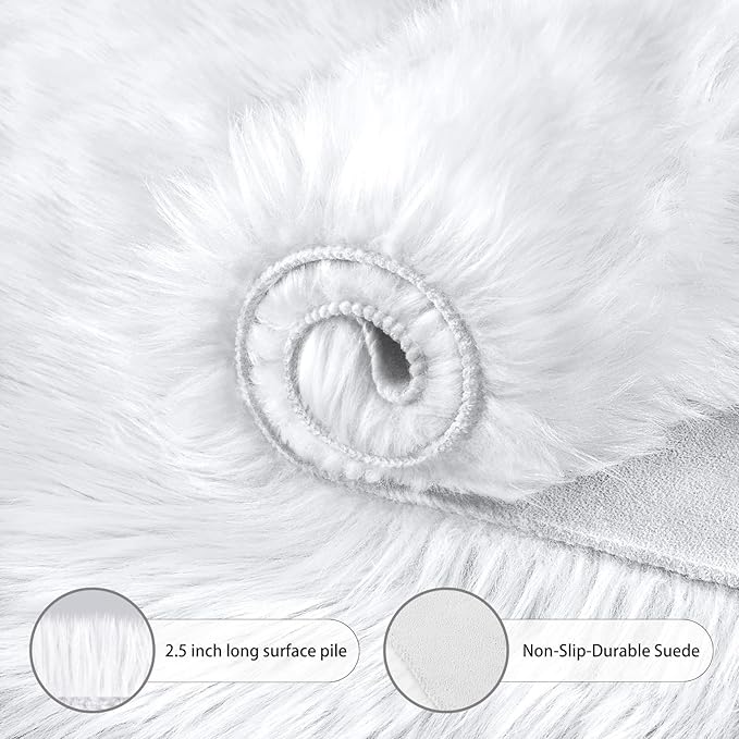 Ciicool 5 x 8 Feet Fluffy Faux Fur Area Rug White Faux Sheepskin Furry Rugs for Living Room Sofa Floor Shaggy Fuzzy Carpet for Bedroom Soft Plush Rugs Nursery Home Décor Rectangle