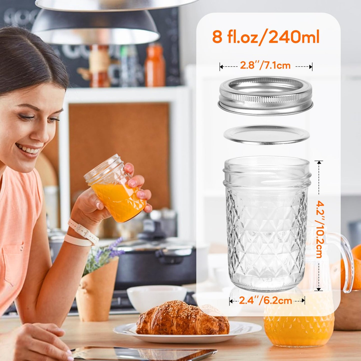 8 oz Mason Jars 24 Pack with Airtight Lids, Glass Canning Jars, Durable & Leakproof Small Jars for Jam, Honey, Pickling, DIY Crafts, Reusable Storage Containers, Great Value Set with Secure Packaging
