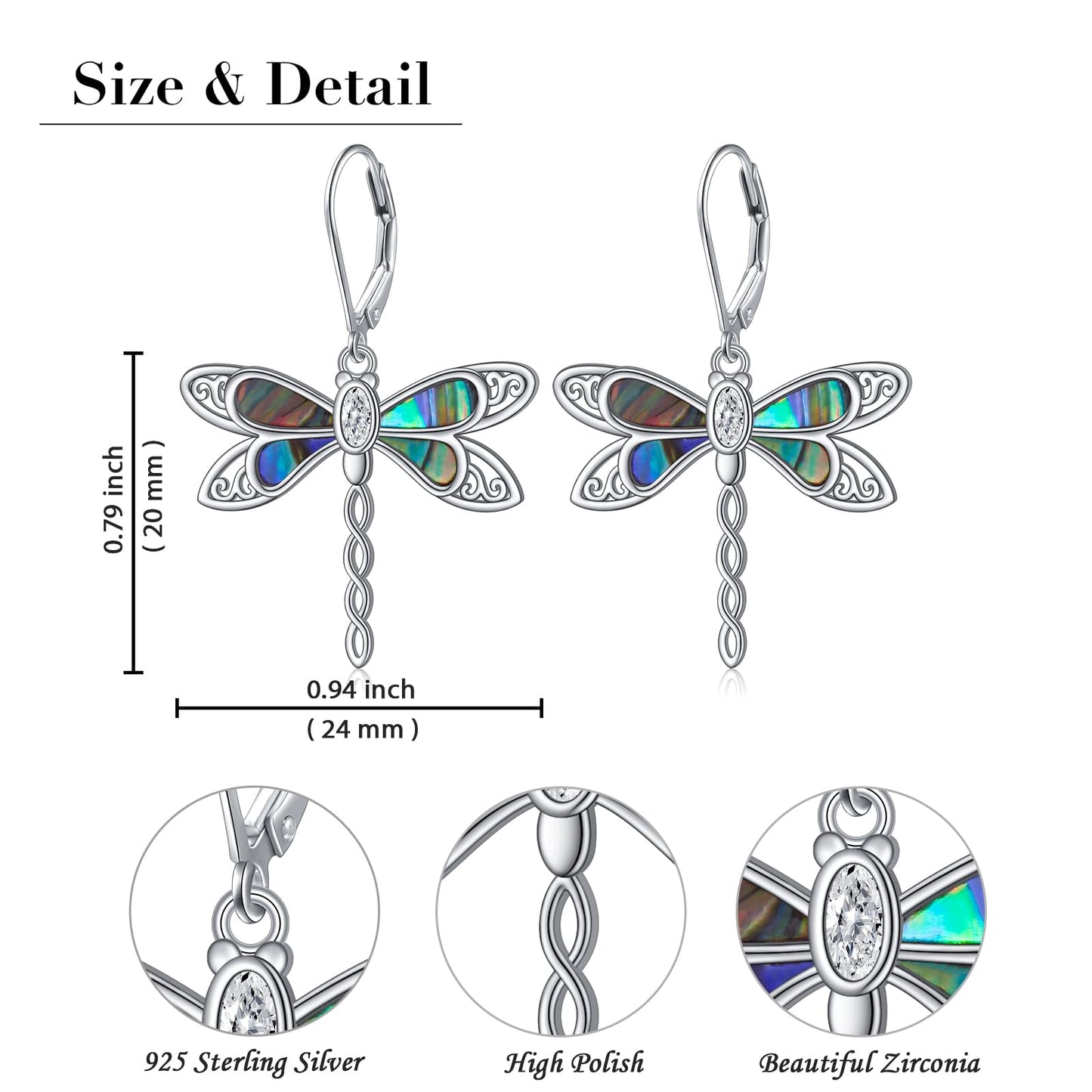 SHAOAN Dragonfly Dangle Drop Earrings 925 Sterling Silver Abalone Shell Leverback Earring Jewelry Gifts for Women