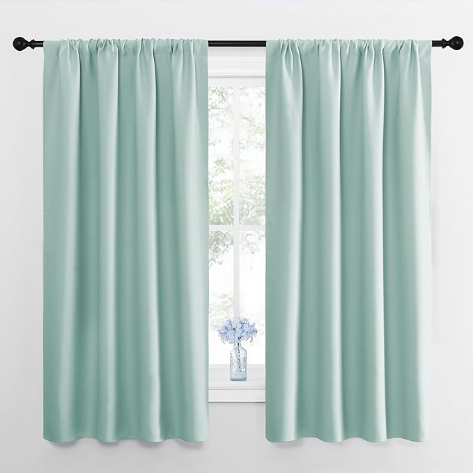NICETOWN Blackout Curtains for Bedroom, Blackout Curtain Panels, Aqua Blue, 1 Pair, 42 by 45-inch, Window Treatment Energy Saving Thermal Insulated Solid Rod Pocket Blackout Drapes/Draperies