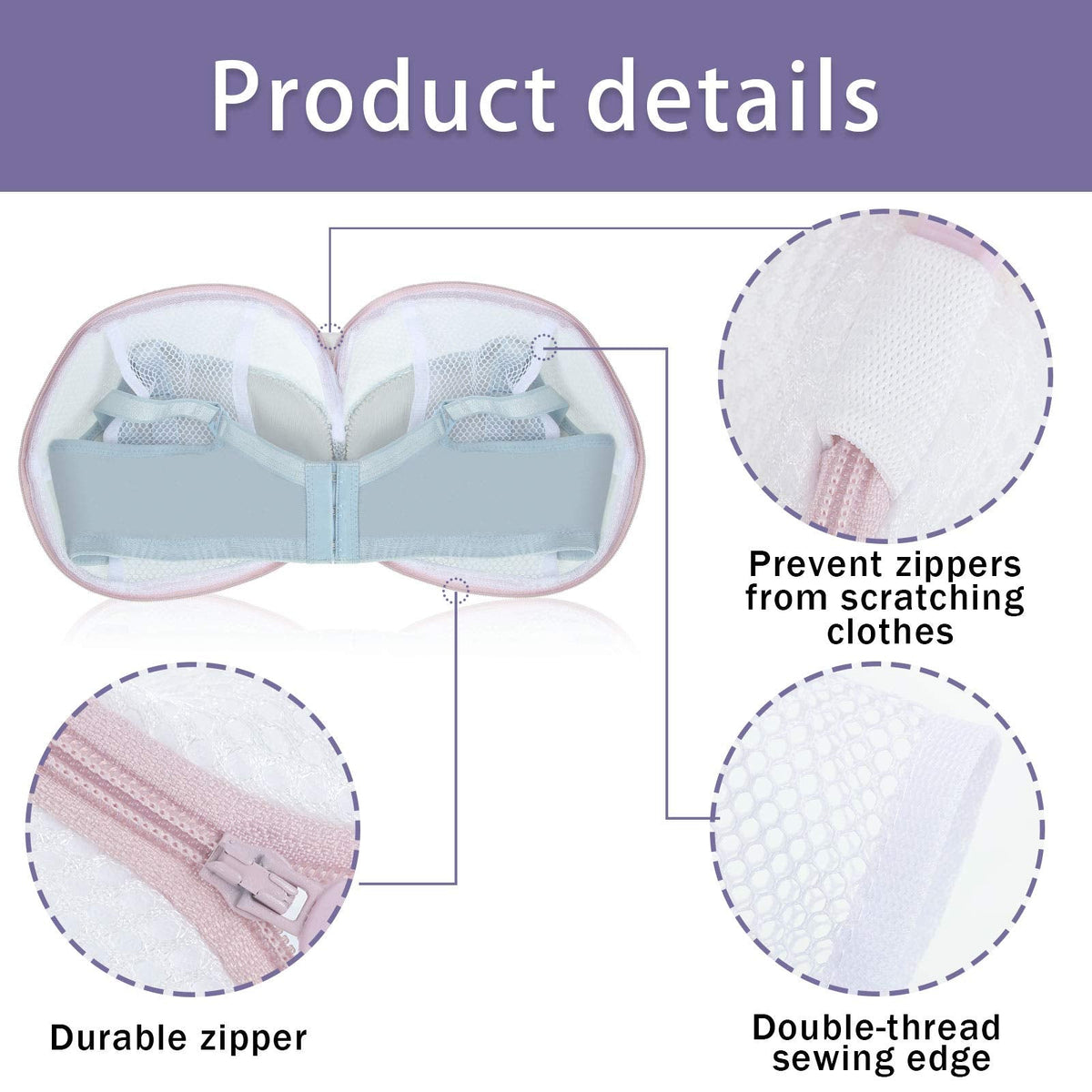 6 Pcs Bra Washing Bag for Laundry Storage Women 7.87 Inch Pink (6 Count)