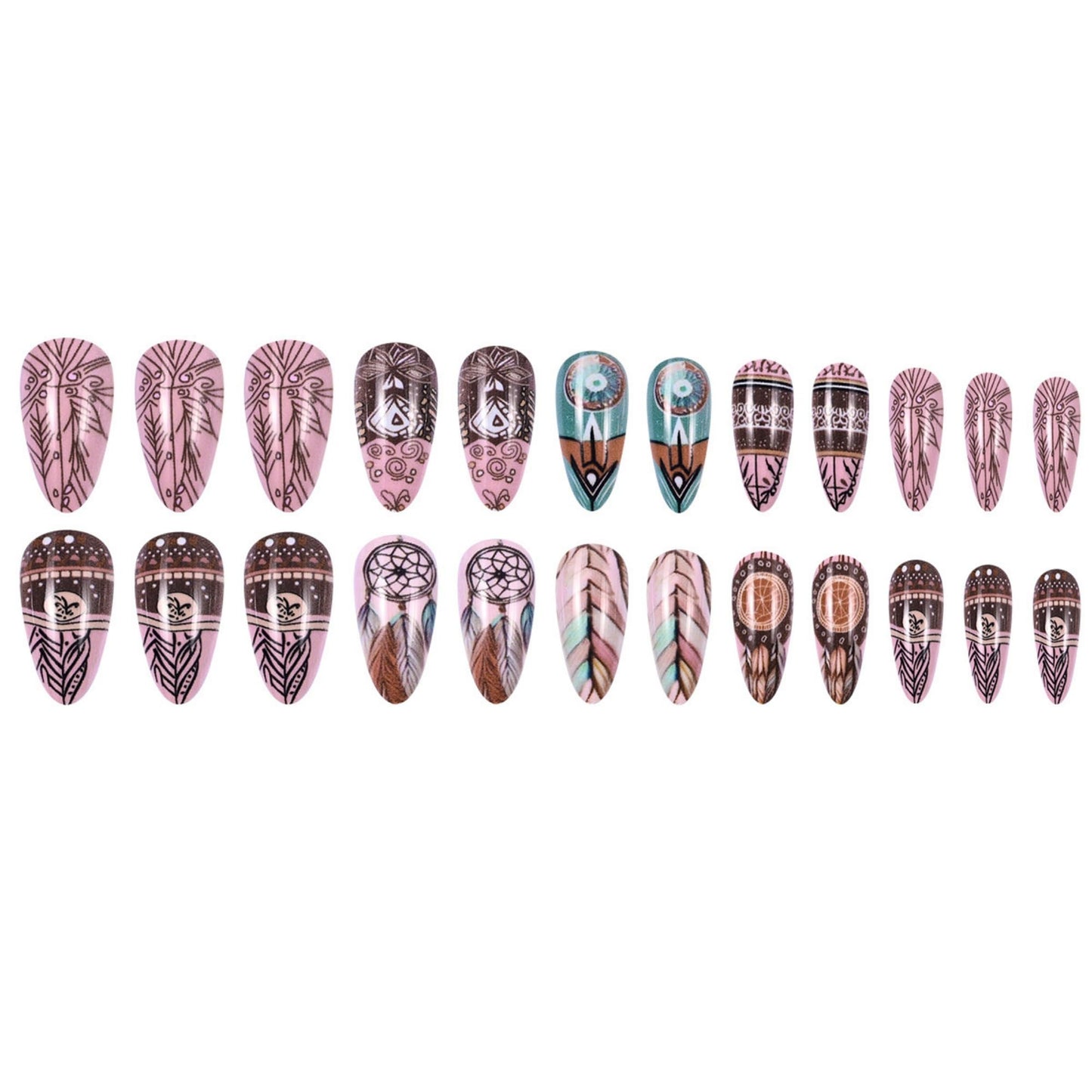 Almond Press on Nails Long Fake Nails Brown Artificial Nail Cute Stick on Nail 24pcs