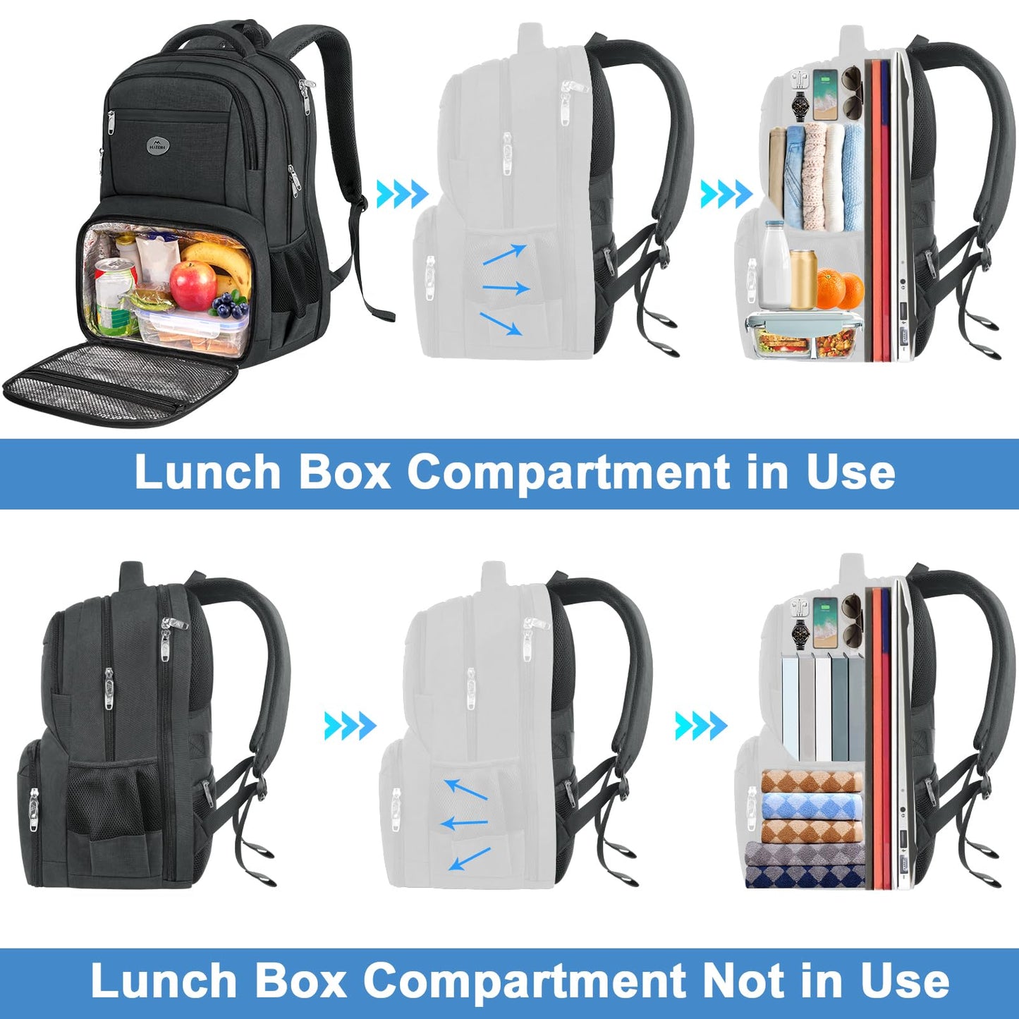 MATEIN Lunch Backpack for Men Work, Sturdy 17 Inch Laptop Backpack with Lunch Compartment, Water Resistant Work Bag with Padded Straps, Anti Theft Computer Back Pack for Office Commute College