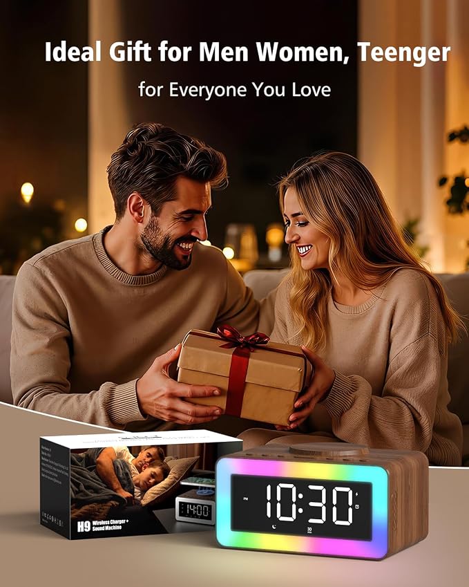 Alarm Clock for Bedroom, Wireless Charging, Bluetooth Speaker Sound Machine