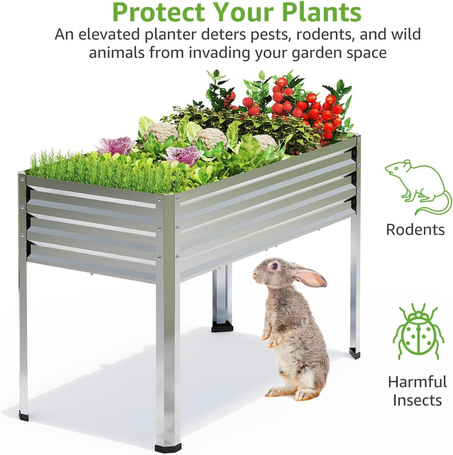 FOYUEE 2PCS Galvanized Raised Garden Bed with Legs, 48 gallons, 48"x24"x32" Large Metal Elevated Planter Boxes with Drainage Holes,for Vegetables, Flowers, Backyard, Patio, Balcony