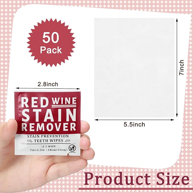 Loopeer 50 Pack Red Wine Stain Remover Wipes for Teeth and Lips Wine Prevention Teeth Wipes