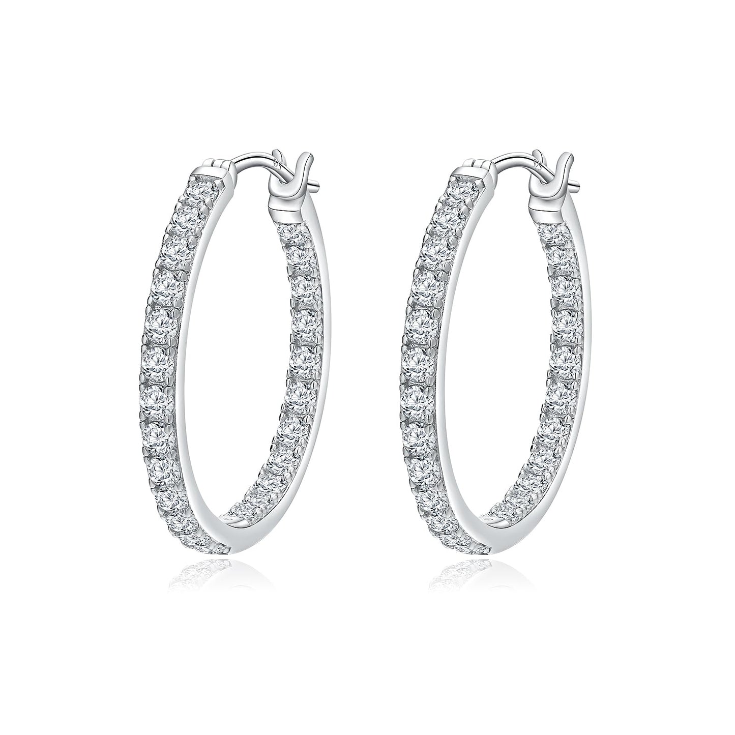 RANDES Sterling Silver Hoop Earrings for Women Cubic Zirconia Hoops 26mm Medium Hoop Earrings CZ Wedding Earring Trendy Jewelry