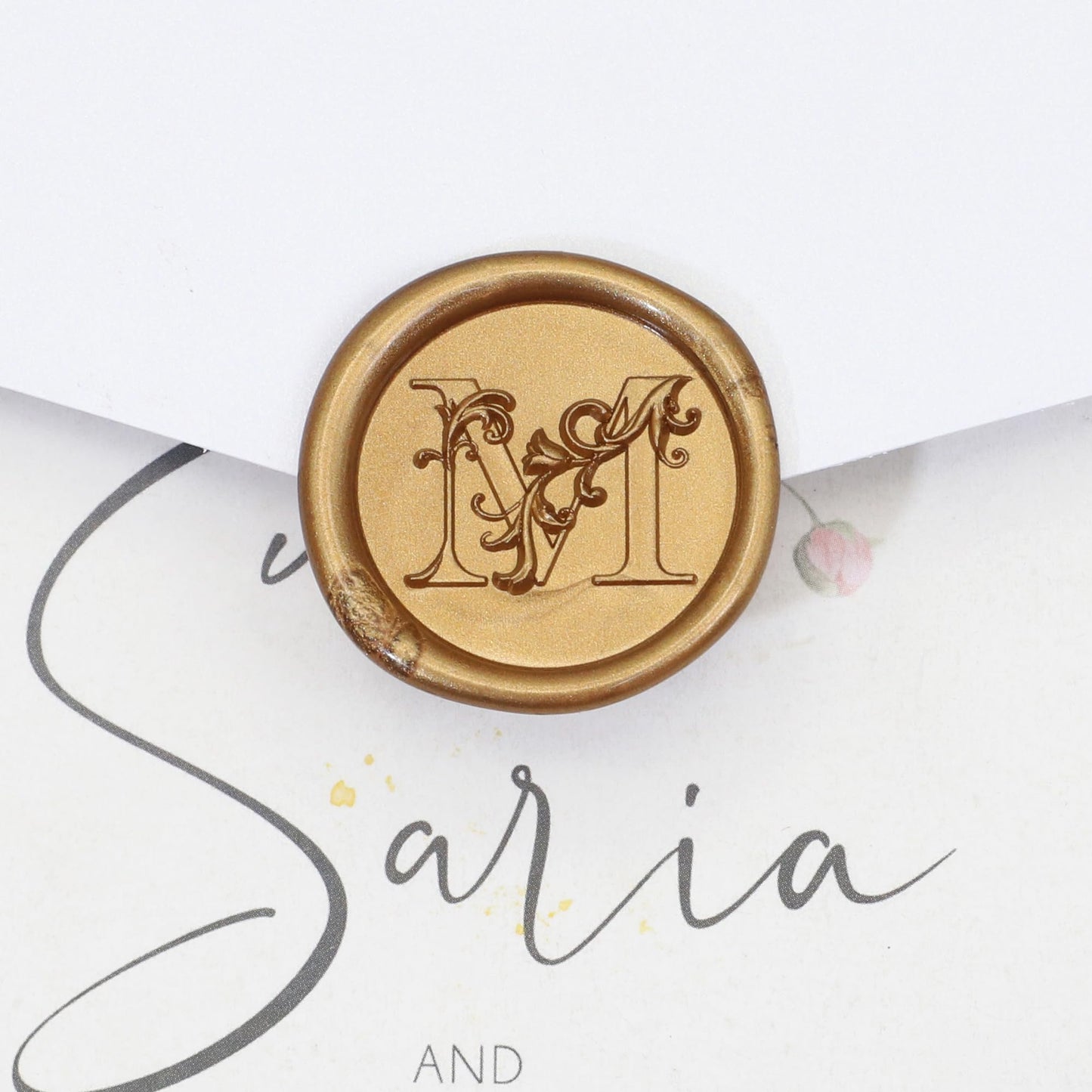 Letter Wax Seal Stamp Kit, SWANGSA 3D Floral Initial Alphabet M Sealing Stamp and 200pcs Sealing Wax Beads Kit for Wedding Invitations Cards Envelopes