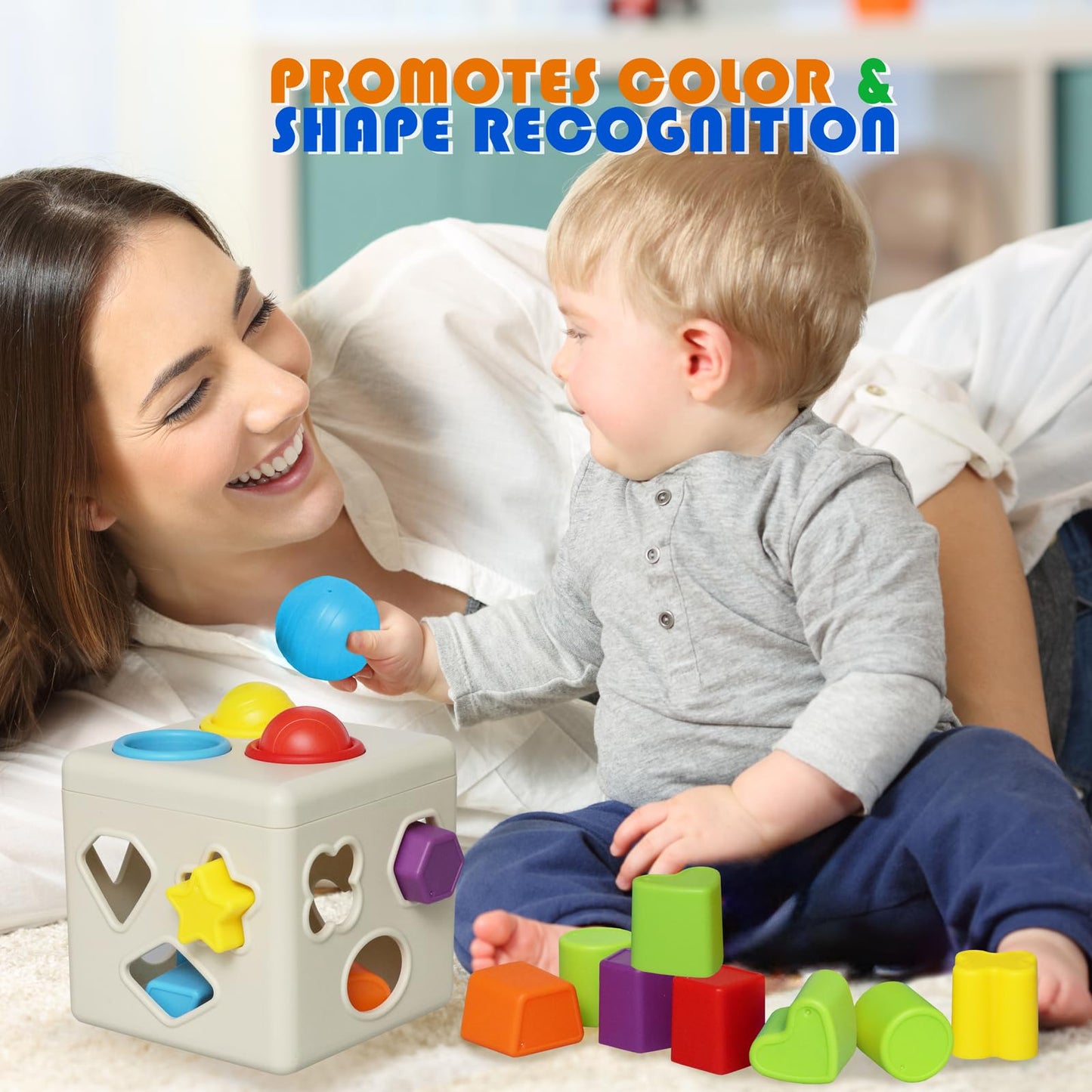 Kiddie Play Shape Sorter Learning Toys for Toddlers 16 pcs Baby Plastic Blocks Shape Sorting Cube