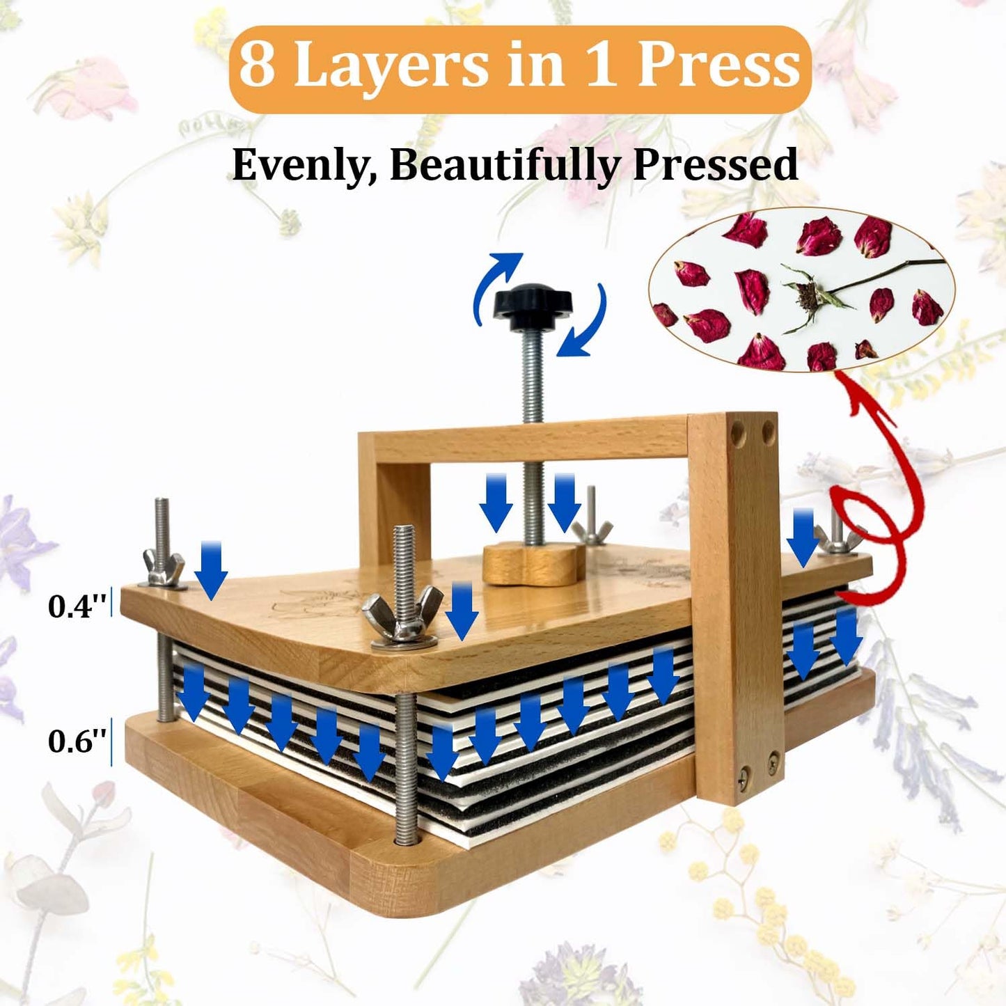 Gkesgm Large Flower Press Kit - 8 Layers 11" x 7.08" Beechwood Flower Pressing kit with Storage Bags,Dried Flower Plant for DIY Art & Crafts Gift for Craft Lovers