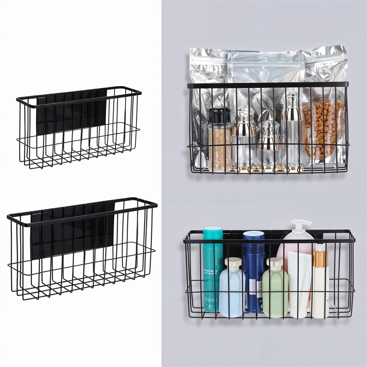 Lemecima 2 Pack Magnetic Basket Organizer Shelf Rack for Refrigerator Peg Board Office File Foil Plastic Food Wrap Spice Pegboard Holder
