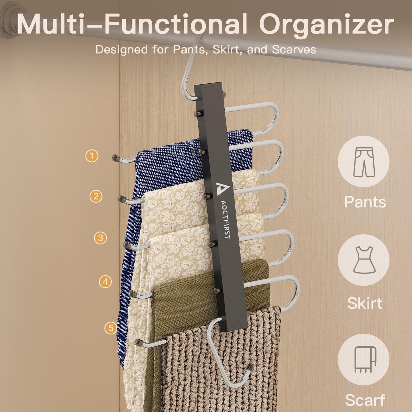 4 Pack Pants Hangers Space Saving - Closet Organizer and Storage Jean Hangers, Stainless Steel Clothes Hanger Scarf Holder for Pants Jeans Leggings Trousers Pant Rack, Black