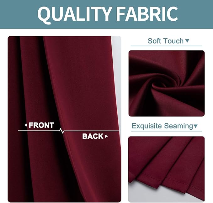 ChrisDowa Grommet Blackout Curtains for Bedroom and Living Room - 2 Panels Set Thermal Insulated Room Darkening Curtains (Burgundy Red, 52W x 84L)