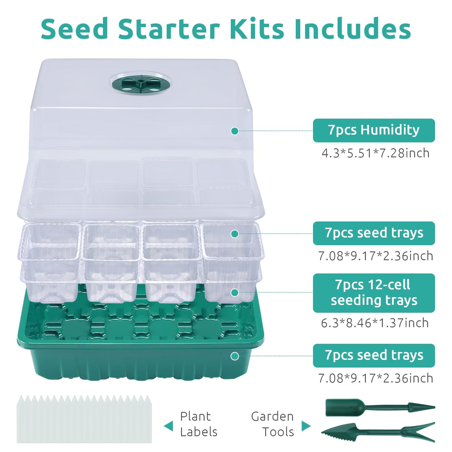 Seedfactor 7 Packs Seed Starter Tray, 84 Separate Cells Seedling Starter Trays Kit with Humidity Dome and Base Indoor Greenhouse Mini Propagator, Reusable Seedling Tray for Plants Indoor-Clear