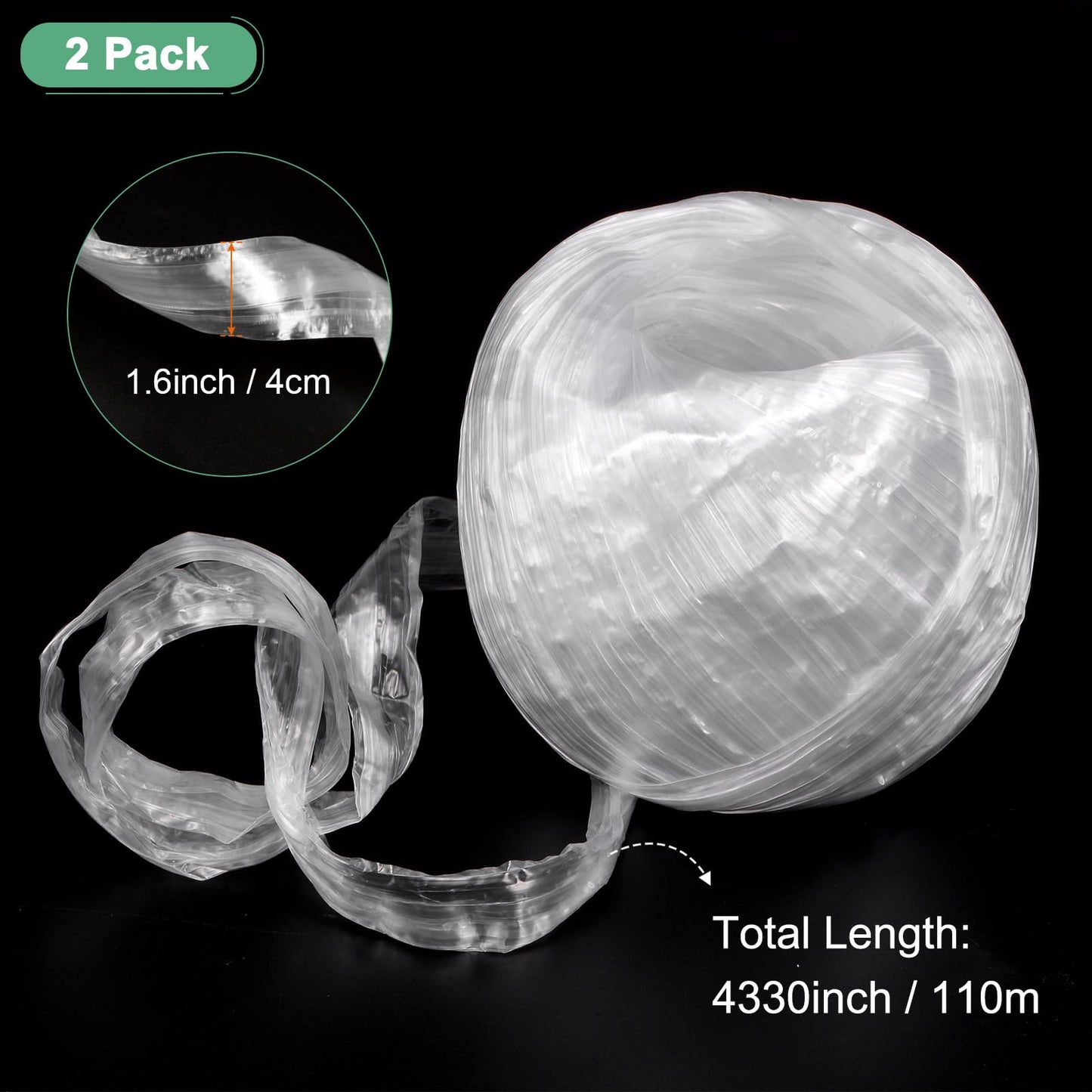 M METERXITY 2-Rolls Polyester Nylon Plastic Rope Twine, 4cm Width 110M Length Household Bundled Plastic Ropes Roll for Crafting/Gardening/Packing/Carrying [360FT/4330IN, White]
