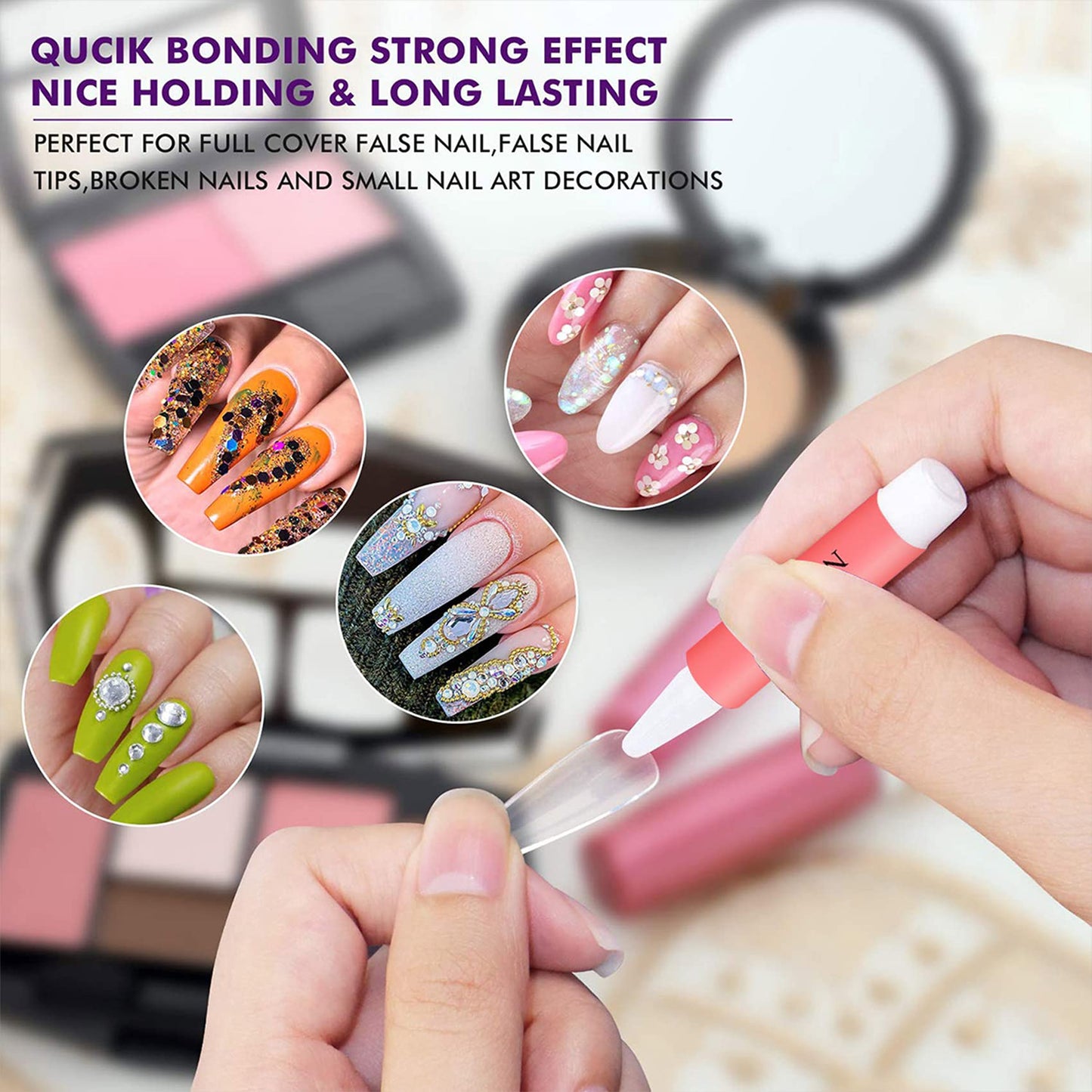 Press On Nails Set with 500pcs Long Stiletto Nail Tips Clear Full Cover 5pcs Nail Glues 1pcs Nail File with Case False Nail Fork Nail Kit Acrylic Nail Kit