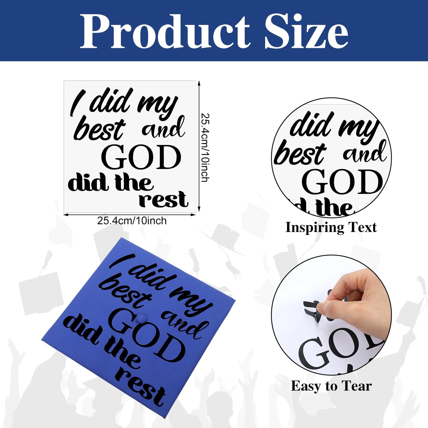 Dunzoom 8 Pcs Graduation Cap Topper Stickers 2026 Religious Grad Cap DIY Decorations Kit Adhesive Grad Hat Topper Saying Sticker for Class of 2026 Craft Gifts DIY Art Decorations(Black)