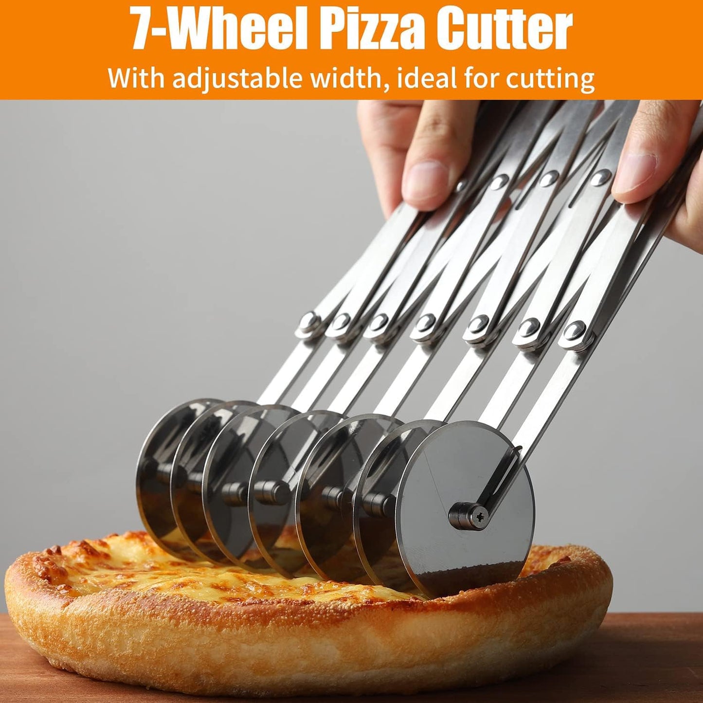 Food Grade Stainless Steel Pizza Cutter Multi-Wheel Dough Divider Pastry Knife Baking Cutter (7, Wheel)