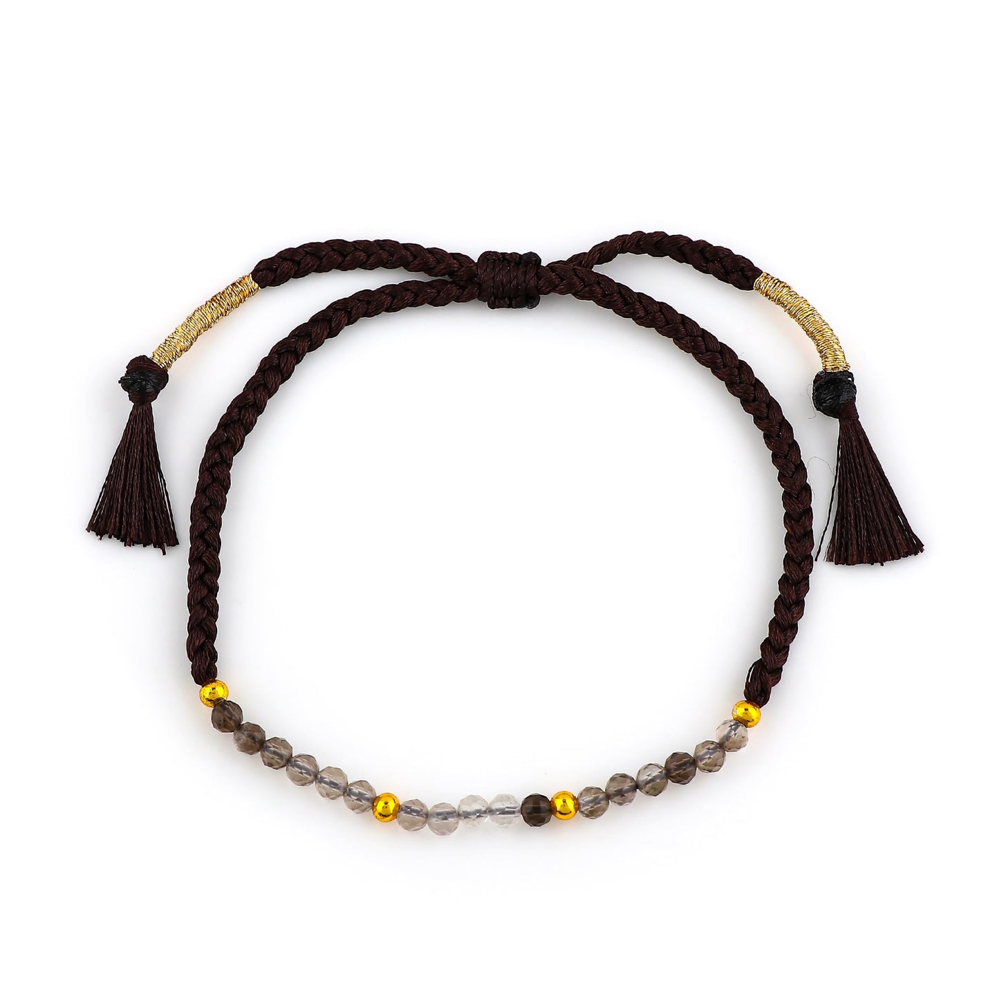 GEMSYMPHONY Smoky Quartz Gemstone Beads Braided Bracelet – 3.5mm Natural Stone Beads, Handmade Adjustable Braided Rope Bracelet, Healing Crystal Jewelry for Men & Women, Unisex Boho Gift