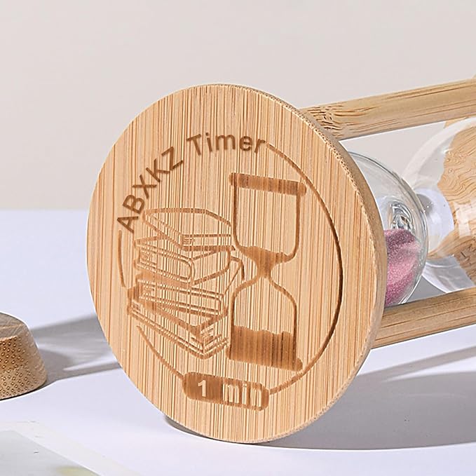 Mini Sand Timer,1 Minute Hourglass,Bamboo Sandglass 1 Min,Wood Sand Clock- Decorative Timer for Classroom,Baking,Game,Desk Decor,Pink