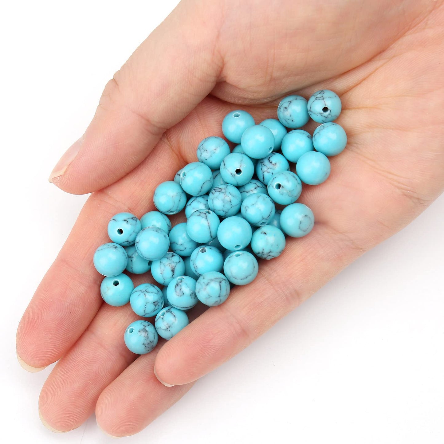 70PCS Natural 8MM Healing Gemstone, Blue Turquoise Energy Stone Round Loose Beads, Semi-Precious Crystal Beads with Free Elastic String for Jewelry Making DIY