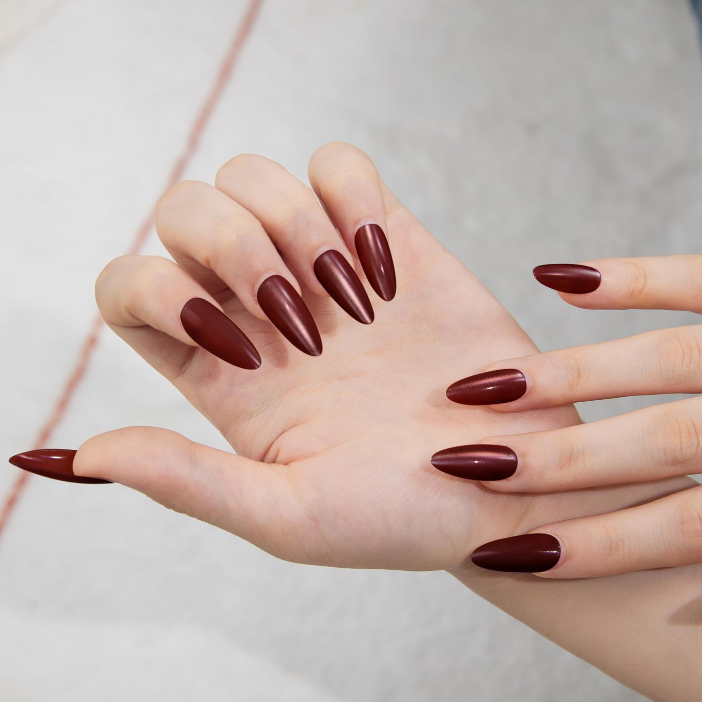 YTETUOE Press On Nails, 48pcs Hands and Feet Full Set Kit with Gel DIY Tools, Burgundy Style, Salon-Quality Fake Nails Tip